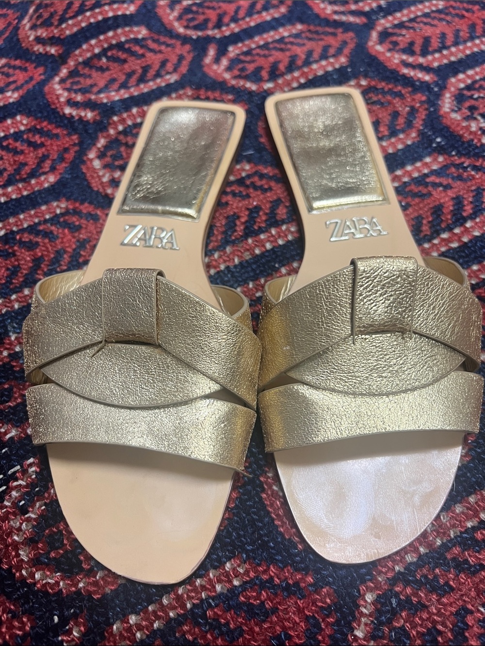 Zara Metallic Gold Braided Slide Mules 39